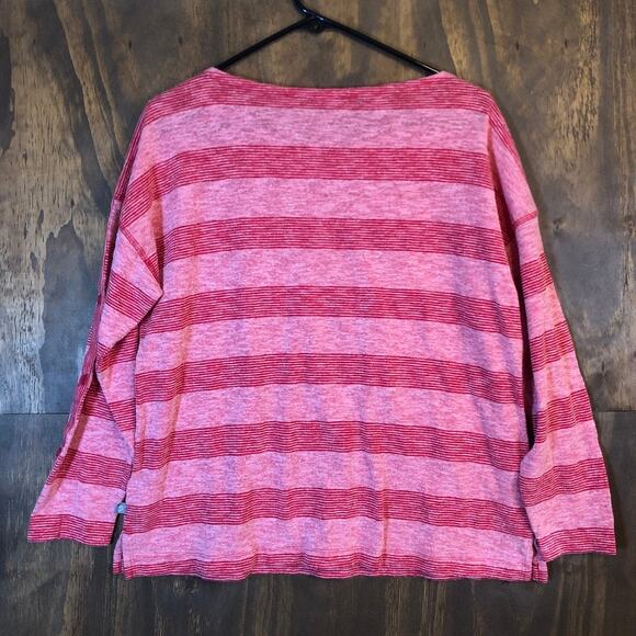 T by Talbots Womens Shirt Pink Striped Petite 3/4 Sleeve Boat Neck Stretch LP - Picture 9 of 10